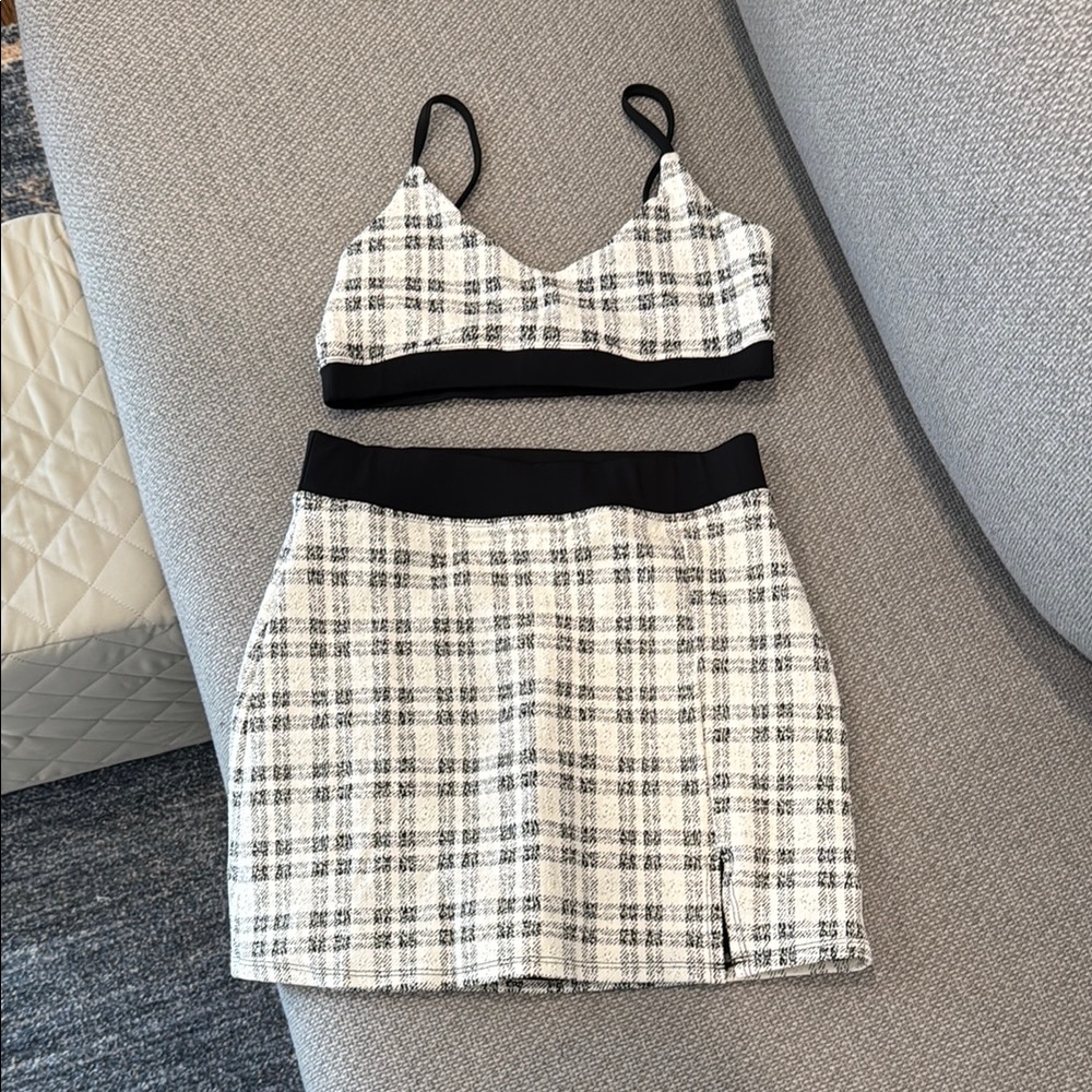 Plaid Two-Piece Set with Black Accents